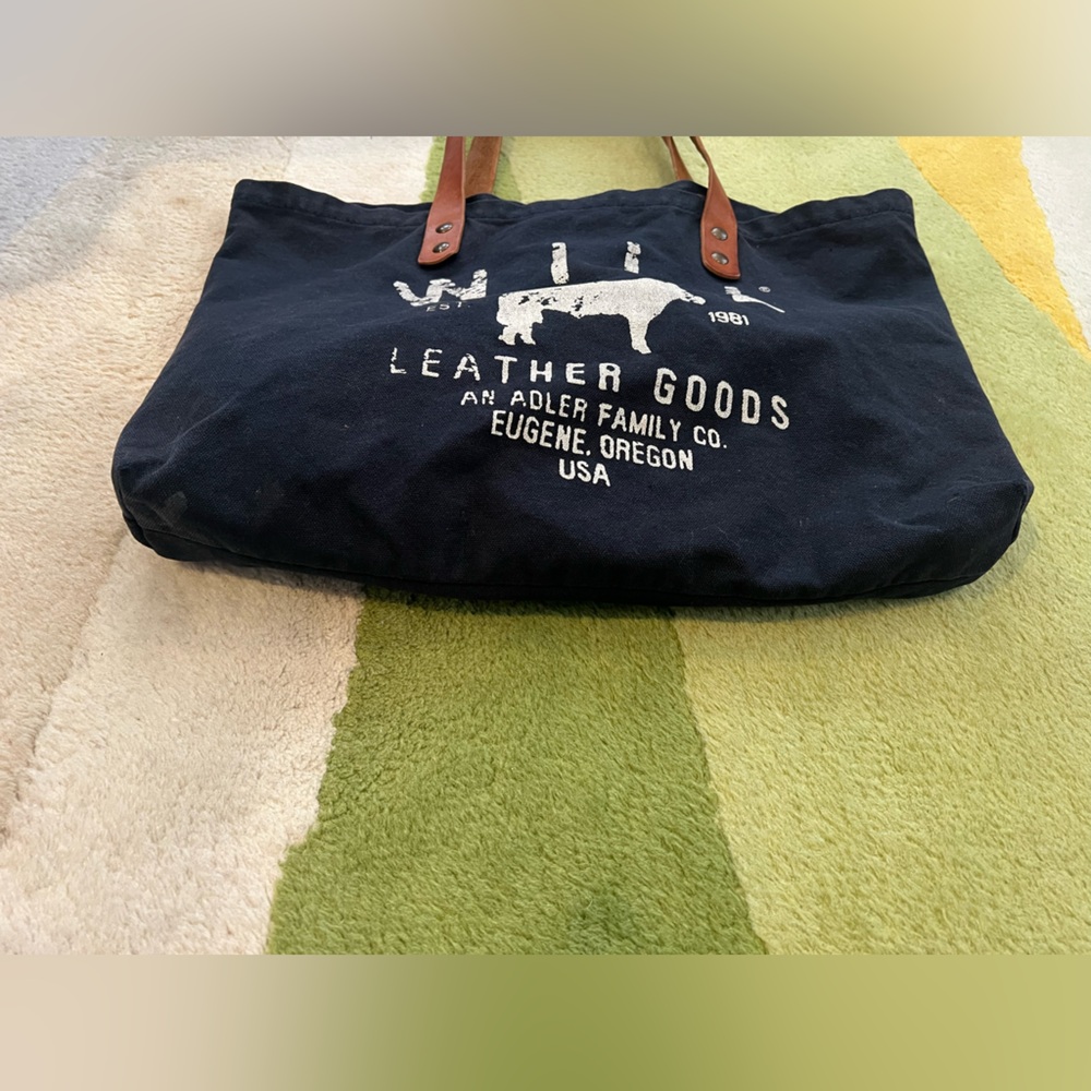 Will Leather Goods Black Canvas Tote with Brown Leather Handles - Picture 3 of 5
